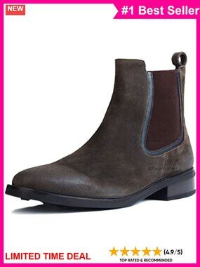 Womens Chelsea Ankle Boot Suede Leather Block Heel Round Toe Casual Work Boots